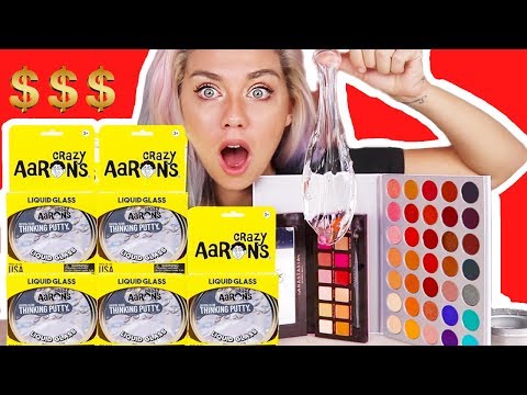 MIXING EXPENSIVE EYESHADOW INTO CLEAR PUTTY SLIME! Morphe x Jaclyn Hill, Anastasia Beverly Hills